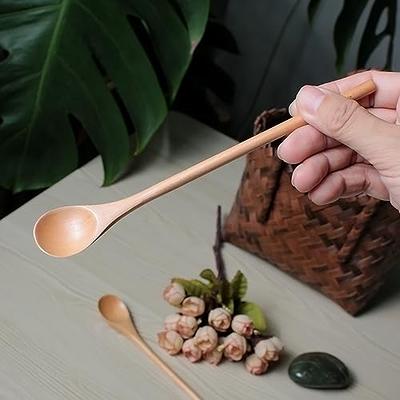 Long Handle Spoons Wooden Korean Style Natural Round Soup Mixing Kitchen  Utensil