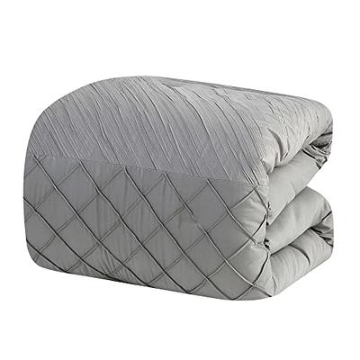 HIG 7 Pieces Modern Pintuck Comforter Set with Pleated Stripes King, Gray  Classic Down Alternative Bedding Set for Bedroom, All Season Bed in A Bag 