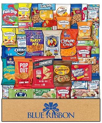 Blue Ribbon Care Package 50 Count Ultimate Sampler Mixed Bars, Cookies, Chips, Candy Snacks Box for Office, Meetings, Schools,Friends & Family