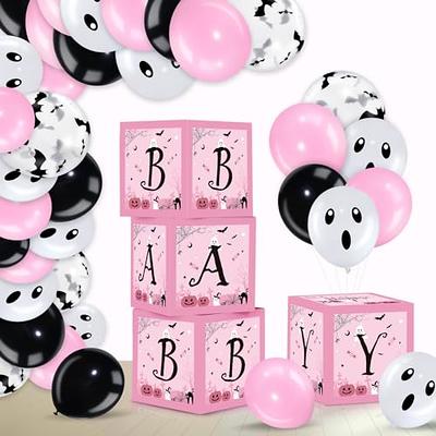 Hiboom 74 Pcs Halloween Balloon Boxes Baby Shower Decorations Pink and  Black Halloween Baby Blocks Latex Balloons Garland Arch Kit for Baby Girls  Happy Boo Day Birthday Party Supplies Photography Prop 