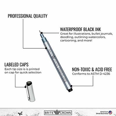 SGDZVD Drawing Waterproof Pen, Black Fine Liner, Fine Point Drawing Pen 0.2mm to 1.0mm Writing Marker Pens Width Tips and 2.5mm, Flare Pens 0.38