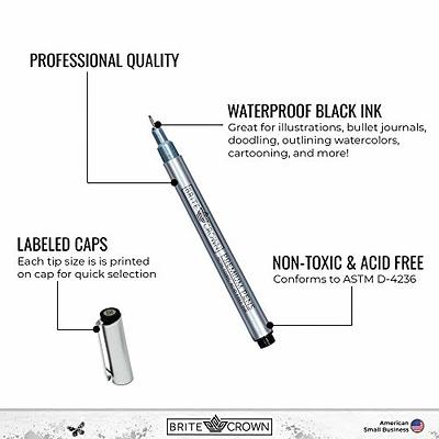 Brite Crown Drawing And Sketching Pens Set - 10 Black Fineliner