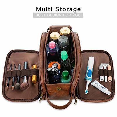 Leather Shaving Bag for Men, Mens PU Leather Toiletry Bag, Leather