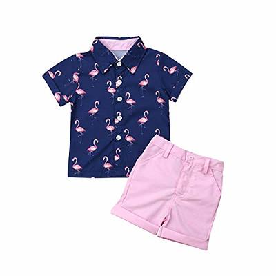 Toddler Kids Baby Boy Gentleman Outfits Short Sleeve Fish Print Button Down  Shirt and Shorts Summer Clothes Sets