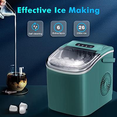 ZAFRO Countertop Portable Ice Maker with Self-Cleaning, 26Lbs/24Hrs, 9 Cubes Ready in 8 Mins, Compact, One-Click Operation with Ice Scoop/Basket for