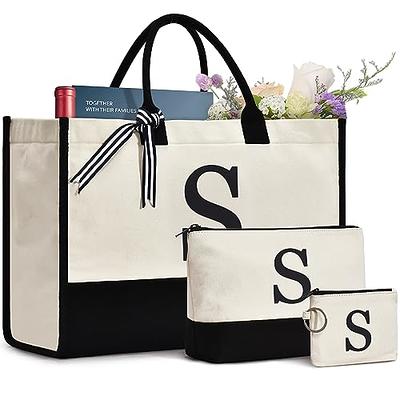 TOPDesign Embroidery Initial Canvas Tote Bag, Personalized Present