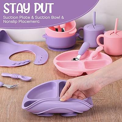 Silicone Baby Feeding Set, 12 Pack Baby Led Weaning Supplies with Suction  Bowl Divided Plate Baby Bibs Spoons Forks Sippy Cups, Eating Utensils for  6+ Months (Pink & Blue) - Yahoo Shopping