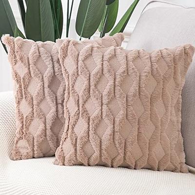 Very Soft and Comfy Plush Long Faux Fur 18 x 18 Throw Pillows, 2