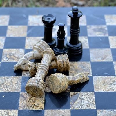 Handmade Classic Onyx Marble Chess Board Game Set - 12 in with Blue Box