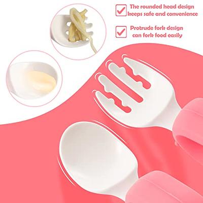 HIWOOD Baby Self Feeding Training Spoon and Fork Set with Travel