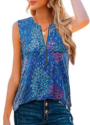 Women's Tank Tops Printed V-Neck Zip Sleeveless Tank Top