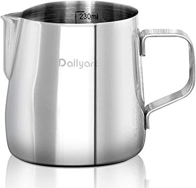 Stainless Steel Milk Frothing Pitcher - Milk Steamer Cup Jug Creamer  Accessories Suitable for Barista, Latte Art 21 oz (600 ml) Silver