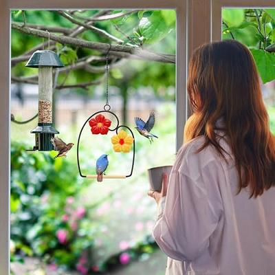 3 Pcs Hummingbird Swings with Flowers Design, Bird Swing Perch