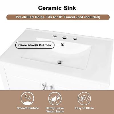 Merax 30 Bathroom Vanity Cabinet with Ceramic Sink Top Set, Two Pull in/Out  Drawers, Open Storage Shelf, Soft Closing Doors, Freestanding, Solid Wood  Frame & MDF Board, White - Yahoo Shopping