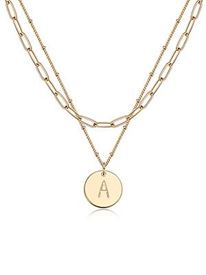 Layered Initial Necklaces for Women, 18K Gold Plated Paperclip Chain  Necklace Simple Cute Letter Pendant Initial Choker Necklace Gold Layered