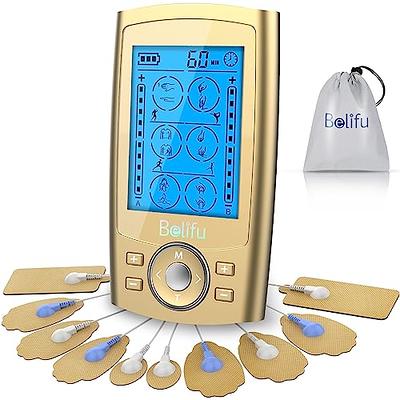 Brilnurse Dual Channel TENS EMS Unit 24 Modes 30 Level Intensity  Muscle Stimulator for Pain Relief, Rechargeable Mini TENS Machine Pulse  Massager with 10 Pads/Storage Pouch/Cable Ties. (Silver) : Health 