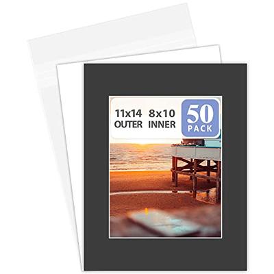 Golden State Art, Pack of 50 Black Pre-Cut 11x14 Picture Mat for 8x10 Photo  with