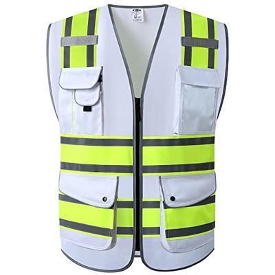 JKSafety 9 Pockets Class 2 High Visibility Zipper Front Safety Vest With  Reflective Strips,Meets ANSI/ISEA Standard (Large, 150-Yellow) 