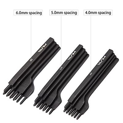 WUTA Leather Hole Punch Tool Pricking Iron Hole Punche 5mm 1/2/4/6 Prong  Tooth Lacing Diamond Stitching Chisel Set for DIY Leather Craft Kits  (Black) - Yahoo Shopping