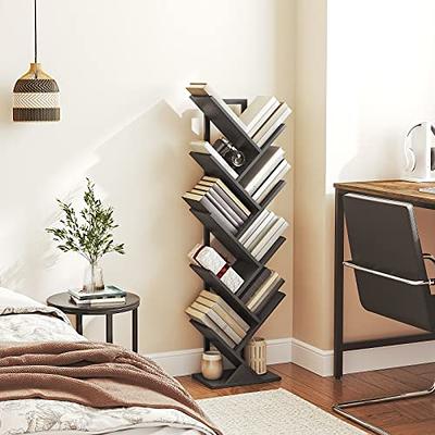 Rolanstar Bookshelf with Drawer, 9-Tier Tree Bookshelf, Wooden Bookshelves  Storage Rack for CDs/Movies/Books, Rustic Brown Bookcase, Utility Organizer