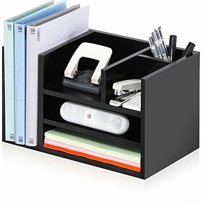 Fan Shaped Office Desk Organizers, 6 Compartments with Wood Patterned