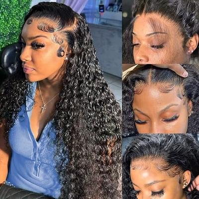 BLACROSS 13x6 Ombre Highlight Lace Front Wig Human Hair 180 Density HD  Transparent Lace Deep Wave Wig P4/27 Wet and Wavy Curly Glueless Lace  Frontal