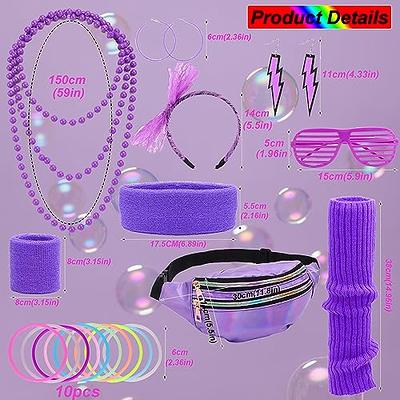 80s Themed Outfits 80s Fancy Dress Costume Accessories Neon Necklace Blinds  Glasses Earrings Fishnet Gloves(Purple) 