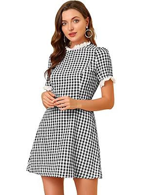 Allegra K Women's Vintage Check Ruffle Neck Button Down Long