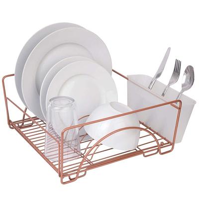 MegaChef 16 Inch Chrome Plated and Plastic Counter Top Drying Dish Rack in  Black