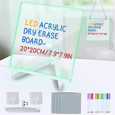  LED Note Board with Colors, Acrylic Dry Erase Board with  Stand, Light Up Drawing Board for Kids, LED Writing Board as a Glow Memo  Message Board Glow LED Board (8x8