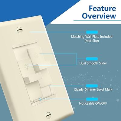 TOPGREENER Kalide Dual Load Dimmer Light Switch, Double LED Dimmer, Full  Range, Single Pole, 120VAC, 60Hz, 200W LED/CFL, Neutral Wire Not Required