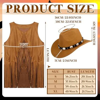 Yaomiao 70s Hippie Womens Fringe Vest Western Felt Cowgirl Hat