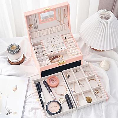 Jewelry Boxes Travel Jewelry Boxes Pu Jewelry Case with 2 Drawers Mirrored  Jewelries Necklaces Earrings Rings Craft Containers for Organizing Home