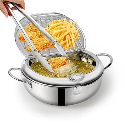 Cook N Home Deep Fryer Pot, Japanese Tempura Small Stainless Steel Deep  Frying Pot, 304 Stainless Steel with Oil Drip Drainer Rack, Glass Lid, 6.3