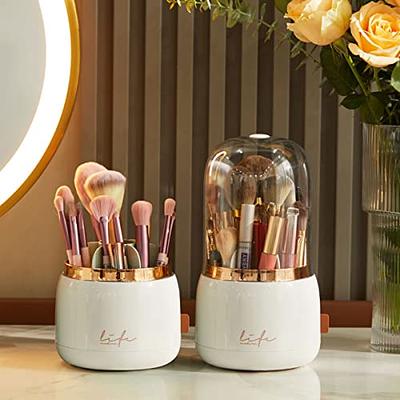 mwellewm Makeup Brush Holder Rotating Make Up Organizer with Lid