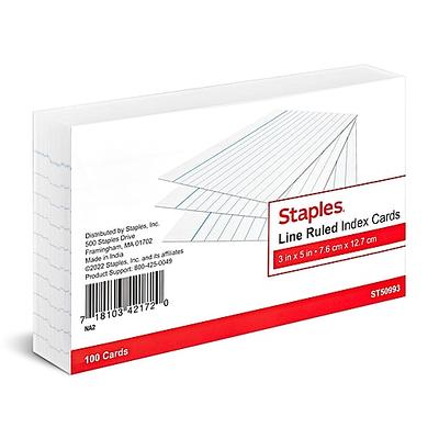 Ruled Index Cards, 3 x 5, White, 100/Pack