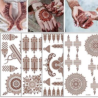 Amazon.com : Henna Temporary Tattoos for Women, Brown Henna Tattoos  Stickers Waterproof Lace Sexy Flower Henna Fake Tattoos Retro Mandalas  Wedding & Festivals Party Supplies DIY on Body Face Arm 6Sheets :