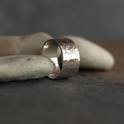  Hammered Sterling Silver Handmade Wide Band Ring