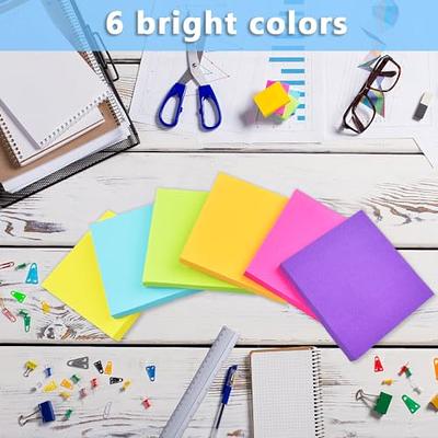 12 Pack Sticky Notes 3”x3” Bright Colors Self-Stick Note Pads, 6 Colors  Bulk Sticky Memo Pad for School, Office, Meeting