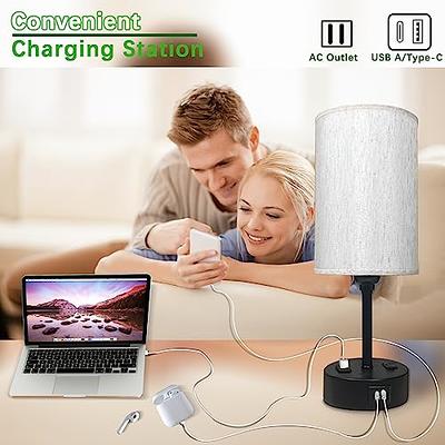 Acaxin Mini Lamps for Bedrooms Set of 2 - Bedside Nightstand Bedroom Lamps with USB C Port and AC Outlet Charging, 3 Way Dimmable Touc