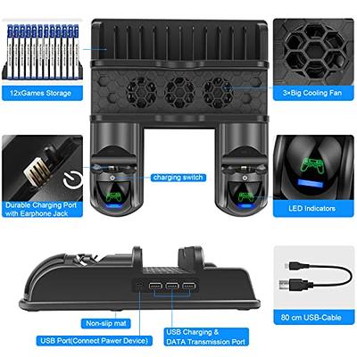 PS4 Stand Cooling Fan Station for Playstation 4/PS4 Slim/PS4 Pro, PS4  Vertical Stand with Dual Controller Port Charger Dock Station, 12 Game  Slots