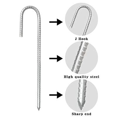 6 Pack Galvanized Rebar Tent Stakes J Hook 12 Inch, Chain Link