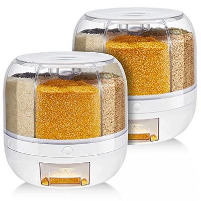 Rice and Grain Dispenser【can hold 15-20lbs】, 360° Rotating Food Storage  Container, 6-Compartment Dry Food Dispenser with Lid, Moisture Resistant