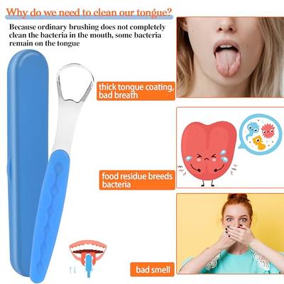 Tongue Scraper Stainless Steel 2 Pack Reusable Metal Tongue Cleaners Remove  Bad Breath for Adults with Travel Cases