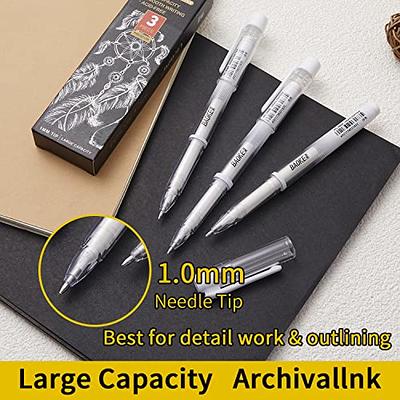  Qionew White Gel Pen Set, 3 Pack, 1mm Extra Fine Point Pens  Gel Ink Pens Opaque White Archival Ink Pens for Black Paper Drawing,  Sketching, Illustration, Card Making, Bullet Journaling 