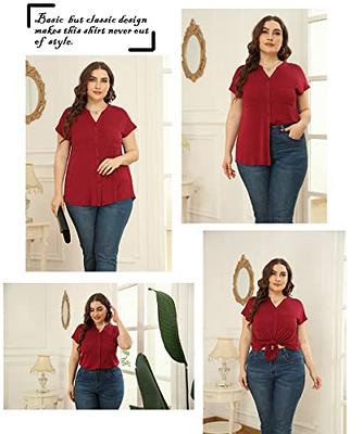 TIANZHU Plus Size Button Down Shirts Women Business Casual Top V Neck  Blouse Short Sleeve Outfit Women's Office Attire 3X Royal Blue NO PROCKET -  Yahoo Shopping