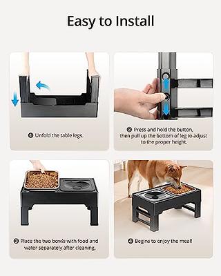 Raised Food and Water Bowls with Adjustable Stand, No Spill Stainless Steel Pet Bowls with 4 Heights for Dogs Black