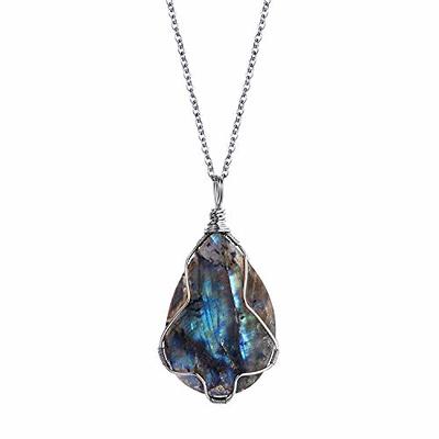 Spencer Delicate Natural Stone Necklace Labradorite Pendant Crystal 6  Faceted Quartz Moonstone Necklace for Women Men - Walmart.com