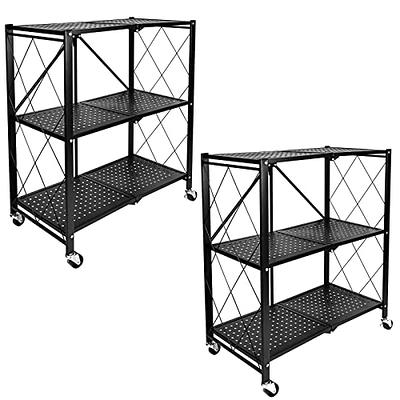 HealSmart 4-Tier Heavy Duty Foldable Metal Rack Storage Shelving Unit with Wheels Moving Easily Organizer Shelves Great for Garage Kitchen Holds Up