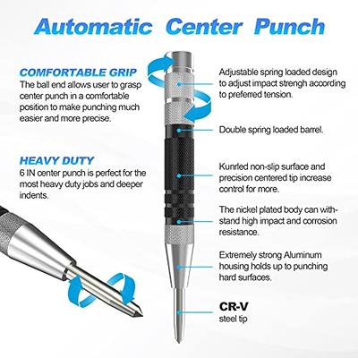 5-Inch Automatic Center Punch for Metal, Adjustable Impact Spring Loaded  Center Punch Tool, Spring Punch for Wood, Metal, Plastic 